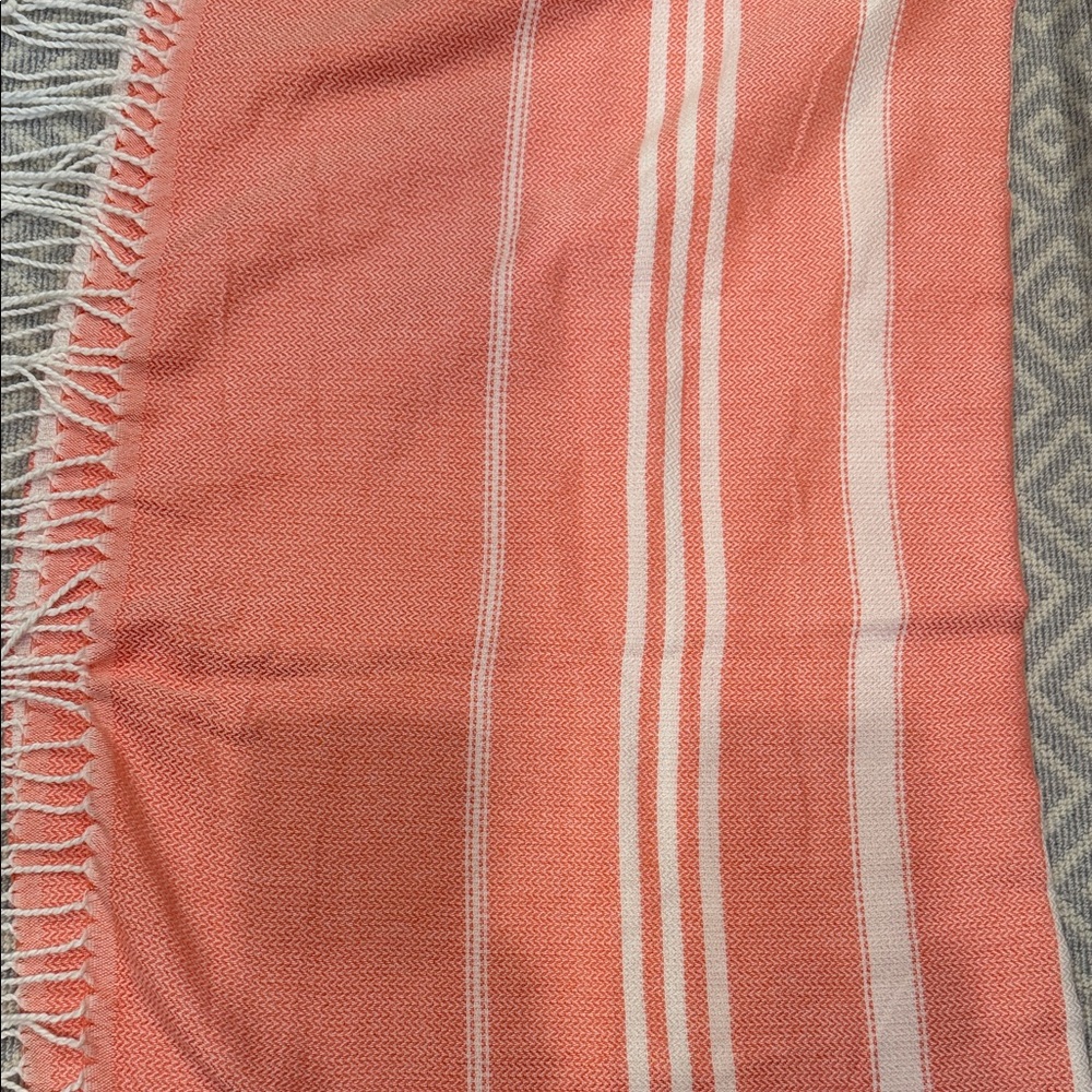 Striped Coral Cotton Throw Blanket - Unbranded